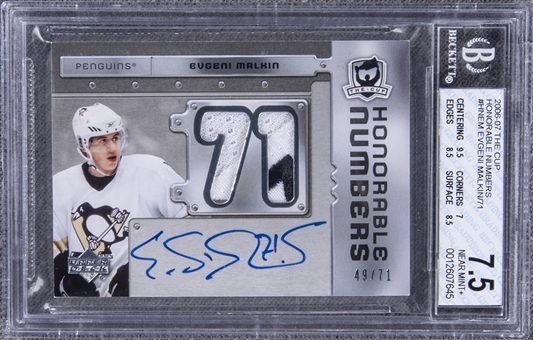 2006-07 UD Honorable Numbers #HN-EM Evgeni Malkin Signed Patch Card (#49/71) - BGS NM+ 7.5/BGS 10